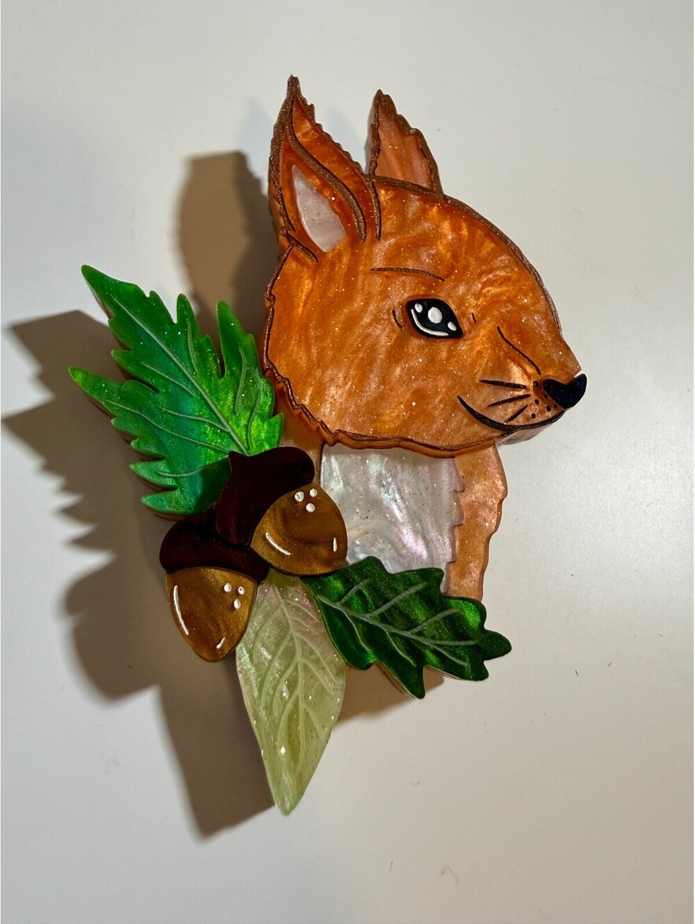 Saffron Squirrel Brooch (Red) - Curious Carousel - Autumn Nature Acorn Pin